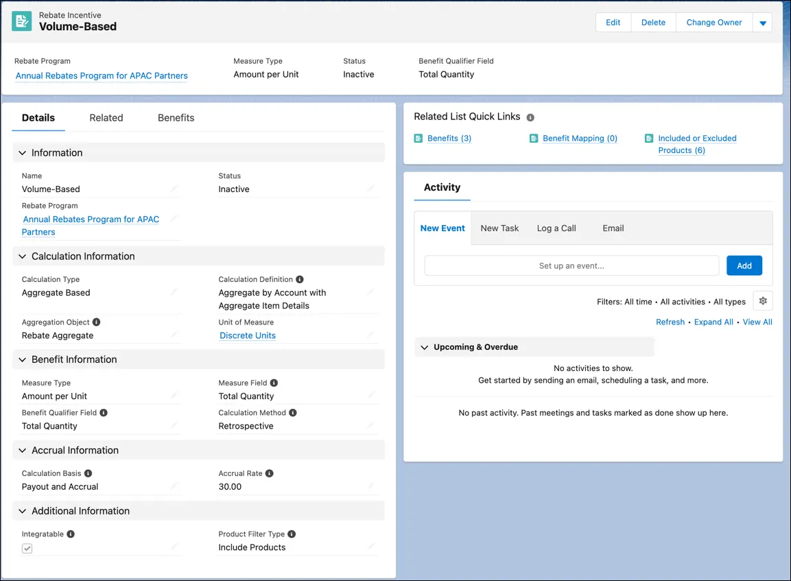 The record page of the Volume-Based rebate type