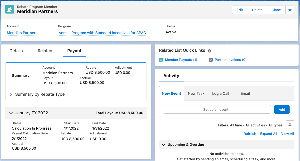 Payout tab in the Rebate Program Members page