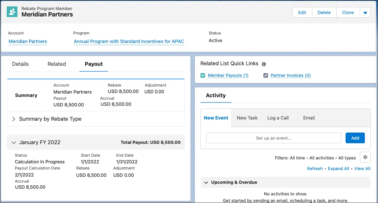 Payout tab in the Rebate Program Members page