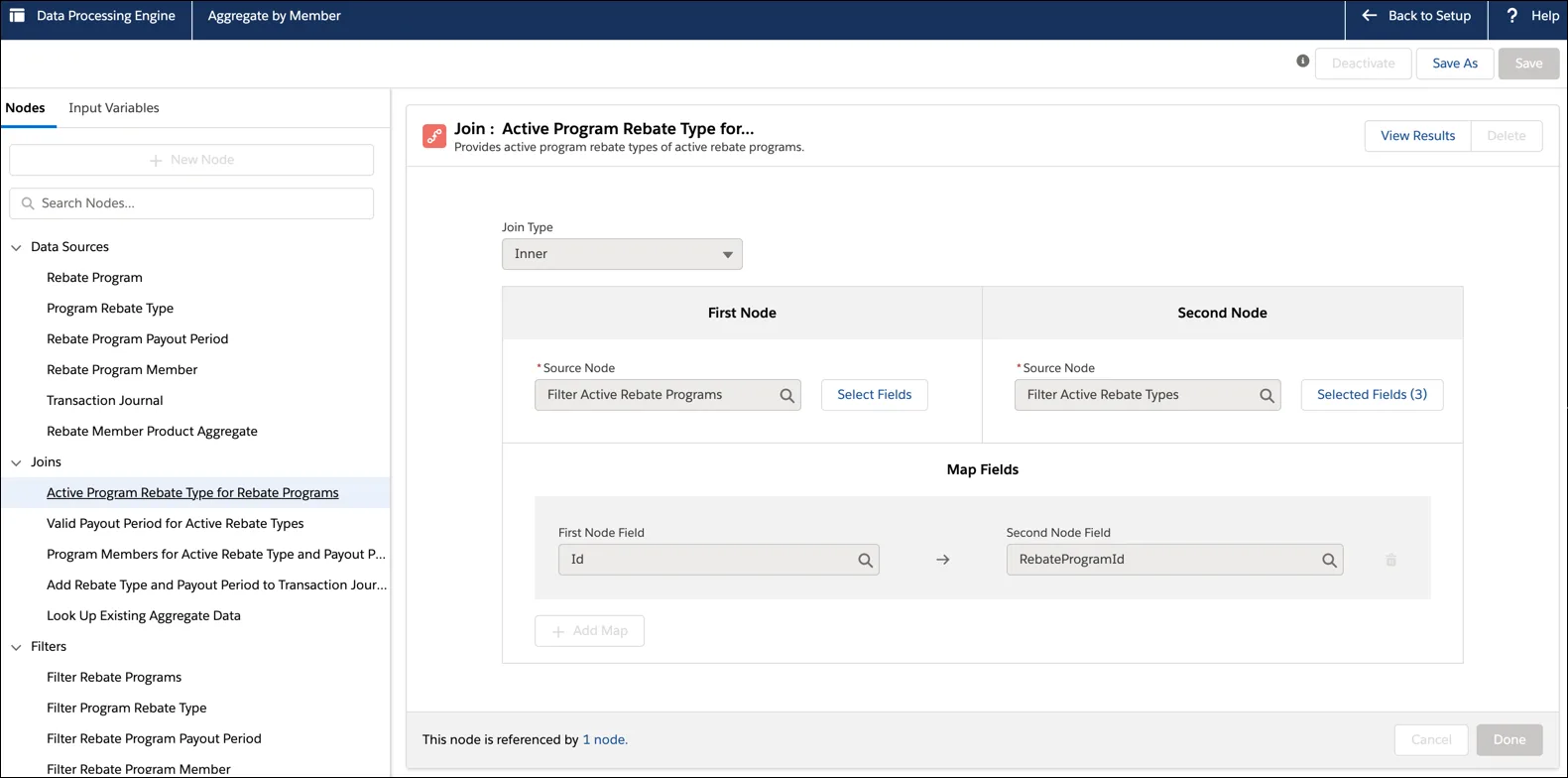 The Data Processing Engine page showing details of the Aggregate by Member definition