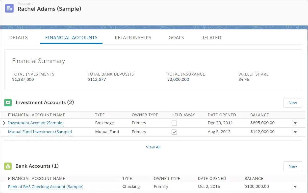 Rachel Adams’ financial accounts.