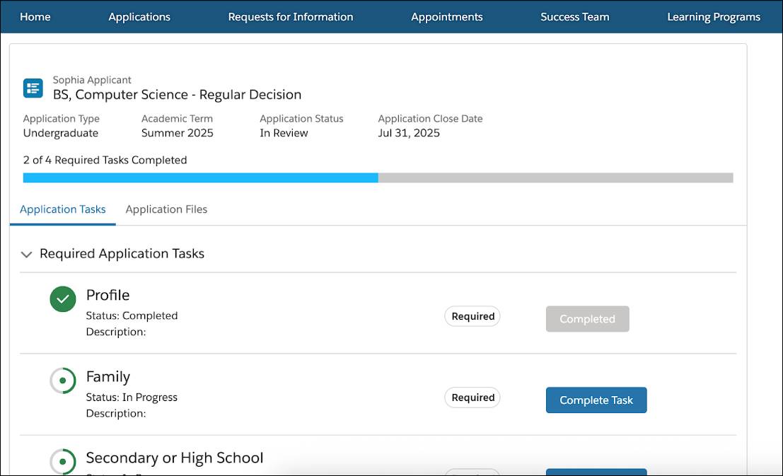 A dynamic application form on the applicant portal.