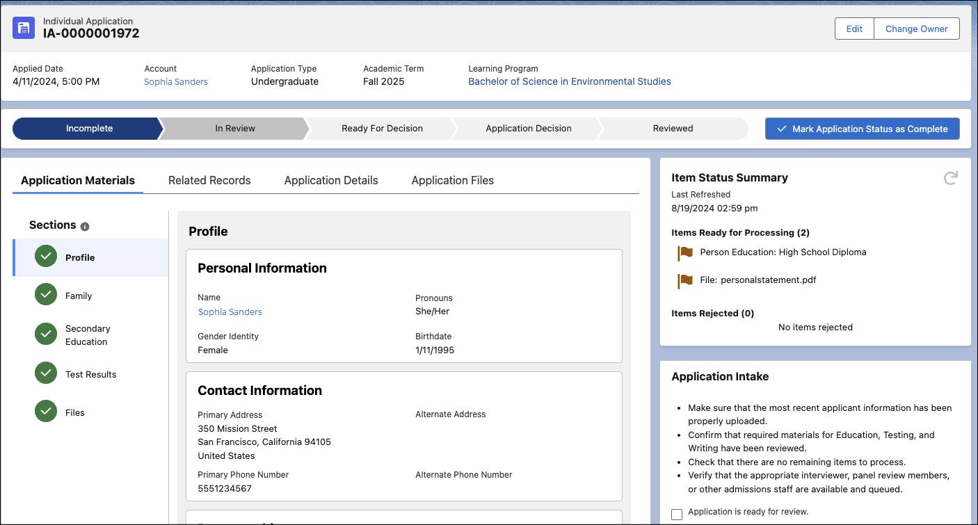 The Individual Application record.