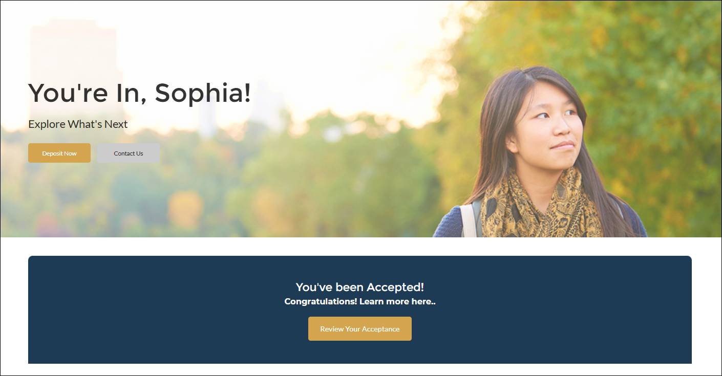 The welcome message on the applicant portal.