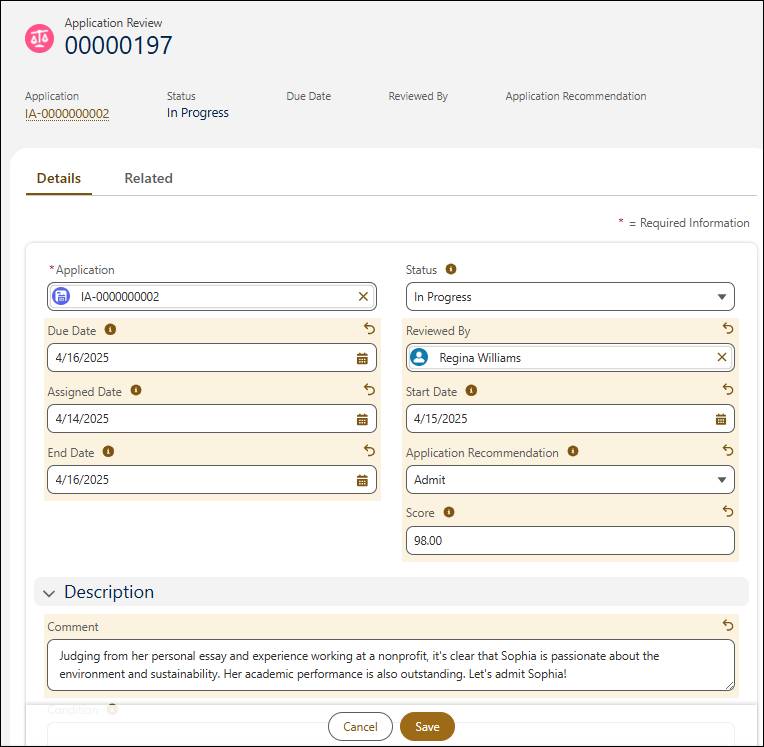 The Application Review record.