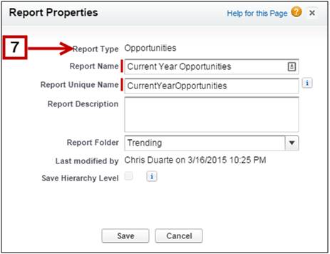 Report properties dialog