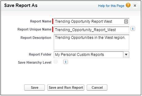 Save report dialog