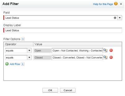 Dashboard filter dialog