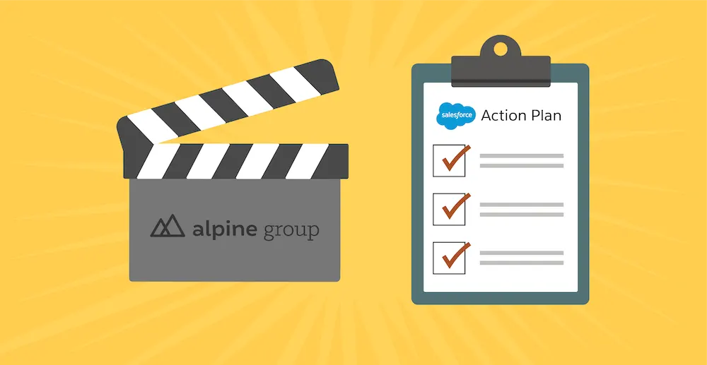 A clapperboard with the Alpine Group logo next to a clipboard with an Action Plan checklist.