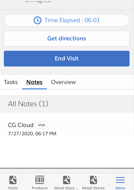 Notes tab in the mobile application.
