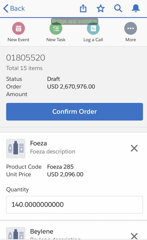 Order Creation task page in the mobile application, with the order amount and confirm order button.