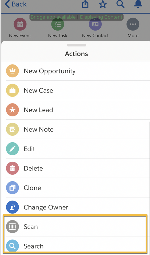 Scan and Search product actions highlighted in the mobile application.
