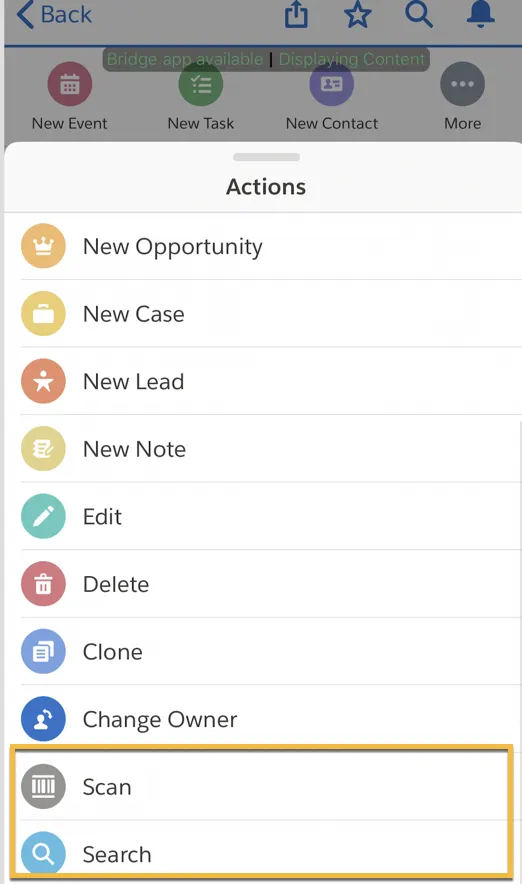 Scan and Search product actions highlighted in the mobile application.