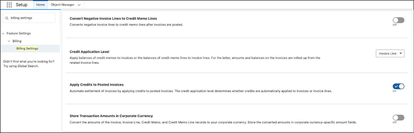 Credits and corporate currency settings.