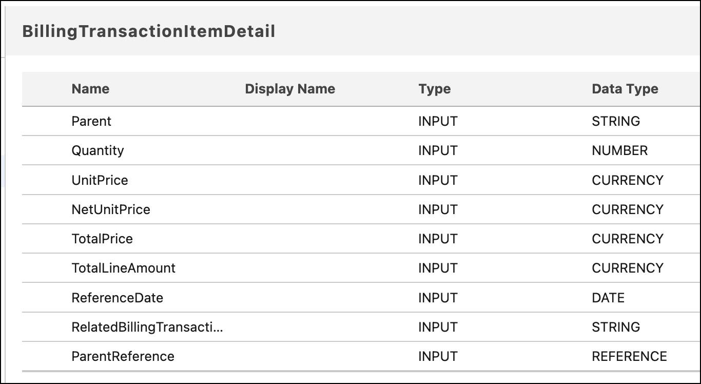 BillingContext コンテキスト定義の BillingTransactionDetail ノード。