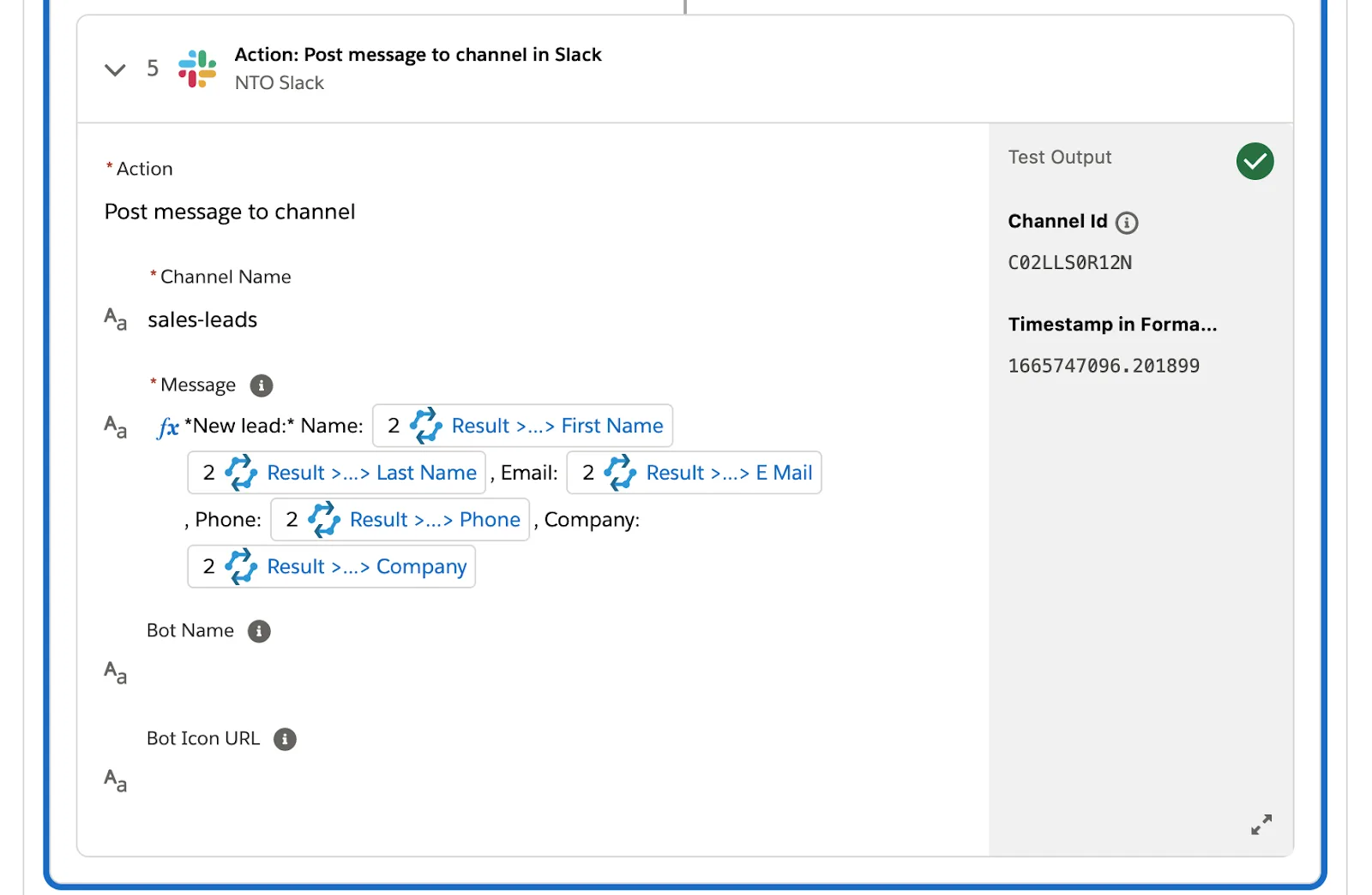 Tested flow showing a green check mark on step 5 in If branch.