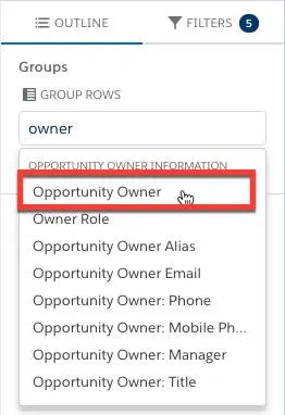 Selecting Opportunity Owner field for grouping the report rows