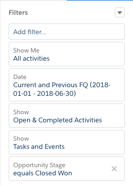 Filters properly configured for the Key Activities Report