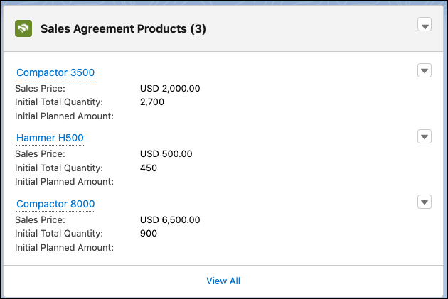 Image showing the card for sales agreement products.