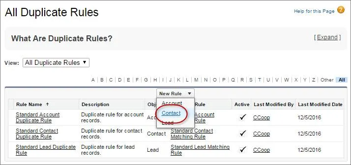 New duplicate rule for contacts