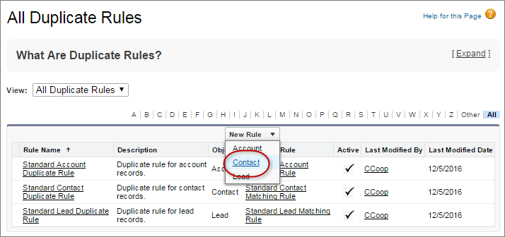 New duplicate rule for contacts