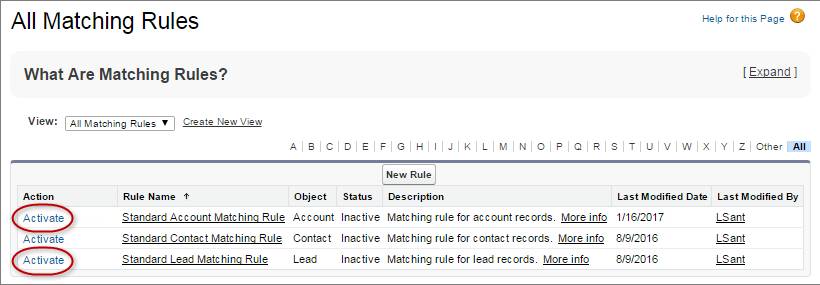 'Aktivieren' für Accounts und Leads auswählen