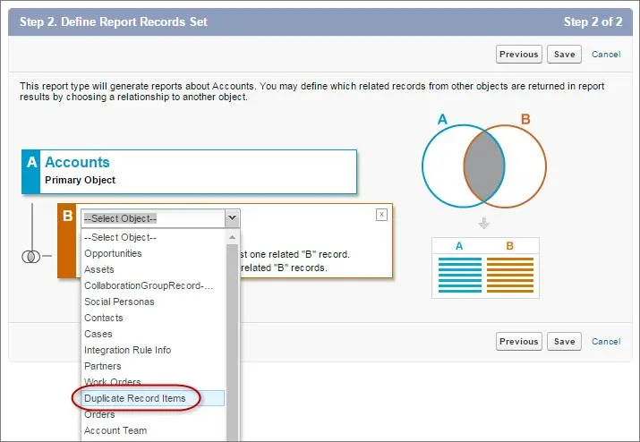 Selezione di Elementi di record duplicati come oggetto correlato