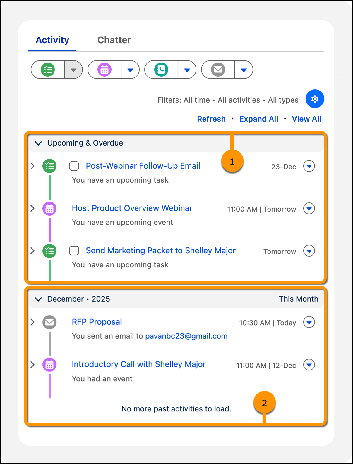 Activity Timeline on a Lead
