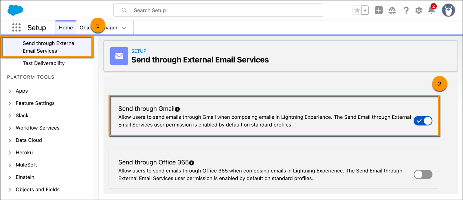 Settings for Send Through External Email Services