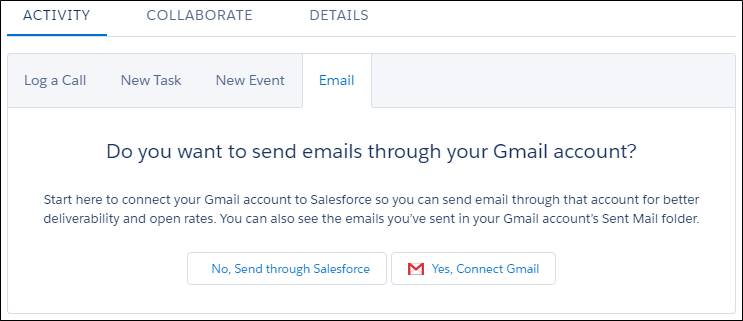 Aufforderung zum Verbinden eines externen E-Mail-Accounts mit Salesforce