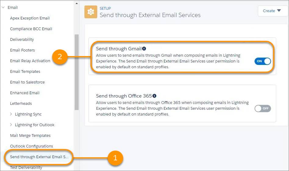 Impostazioni in Invia tramite servizi di email esterni