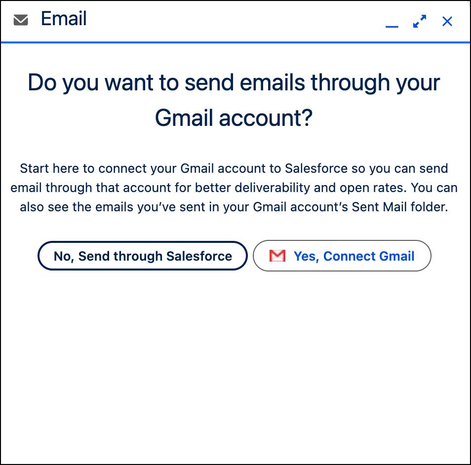 Prompt per connettere l'account email esterno a Salesforce