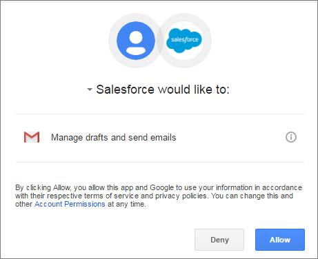 Prompt per consentire a Salesforce di connettersi al servizio email esterno