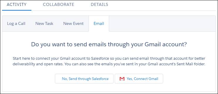 外部メールアカウントを Salesforce に接続するときのプロンプト