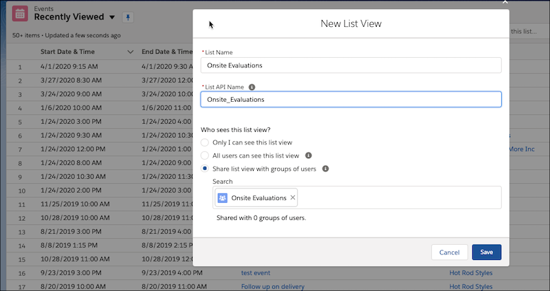 New list view window.