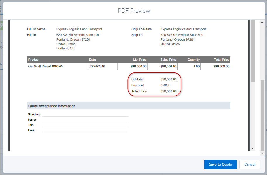 PDF Output Without Sales Tax