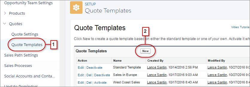 Accès aux modèles de devis dans Configuration