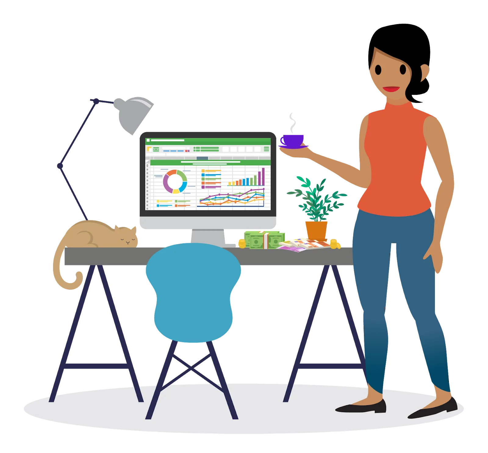 An Ursa Major Solar administrator standing next to a desk with a computer displaying various graphs.