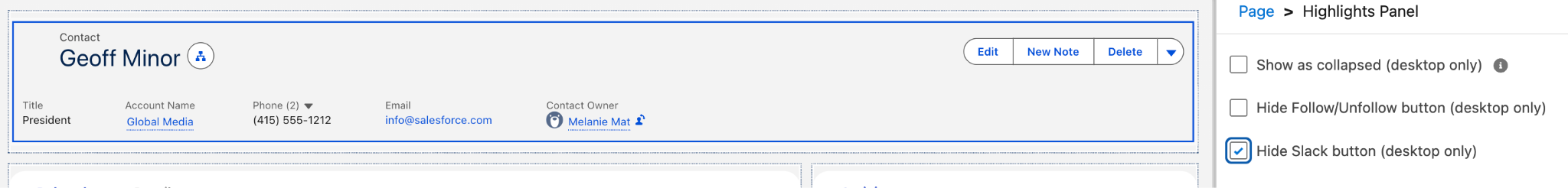 Hide Slack button in Lightning App Builder