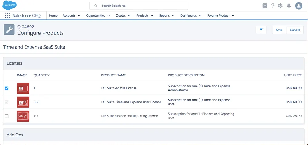 El configurador empareja automáticamente los productos según es necesario y evita que se seleccionen productos incompatibles.