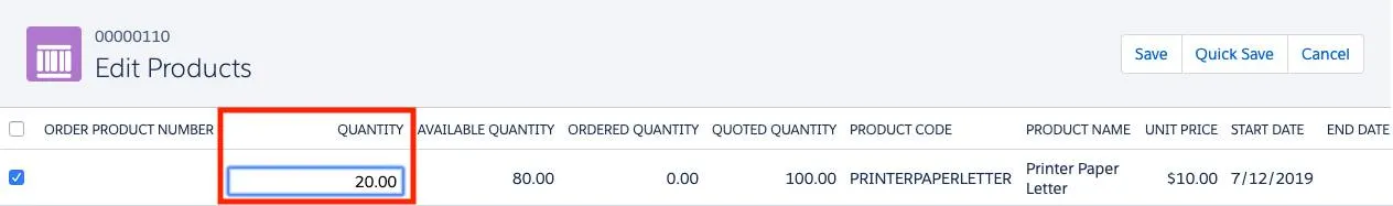Edit Product page showing a Quantity of 20