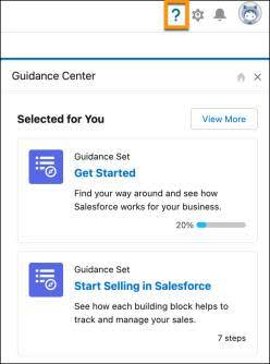 Salesforce を使用して営業活動を開始するためのヘルプを提供するガイダンスセンターパネル