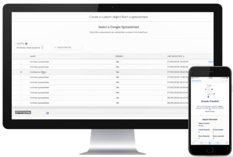 The Lightning Object creator setup screen with Sheets selected as the source