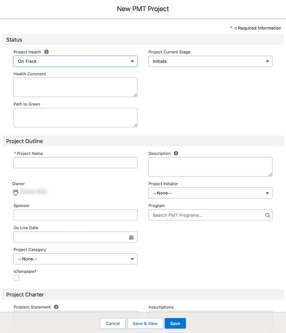 An example New PMT Project.