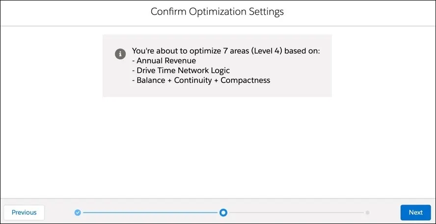 Na caixa de menu Confirm Optimization Settings (Confirmar configurações de otimização), as escolhas de otimização são listadas e estão prontas para confirmação selecionando o botão Apply (Aplicar) no canto inferior direito.