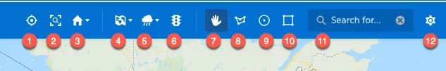 Screenshot shows the continuation of the toolbar with all feature icons numbered 1 through 12.