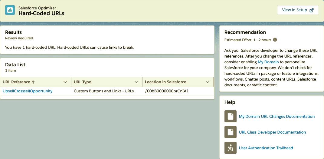 Screenshot of detailed Salesforce Optimizer results.