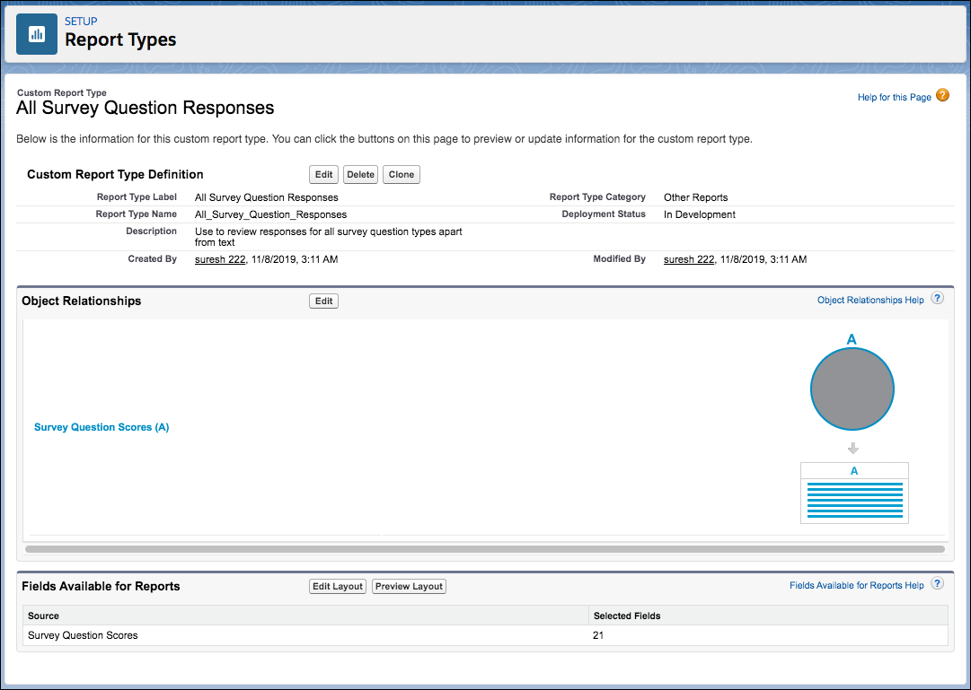 The Responses for Scored Question report type in Setup.