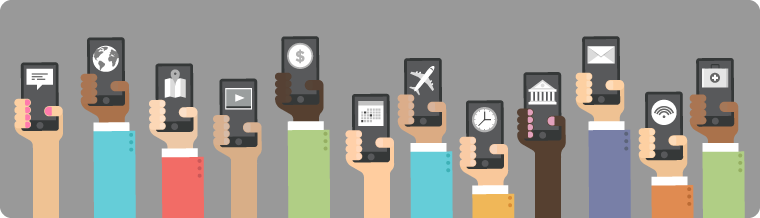 Darstellung von Mobiltelefonen beim Einsatz für verschiedene Aufgaben.