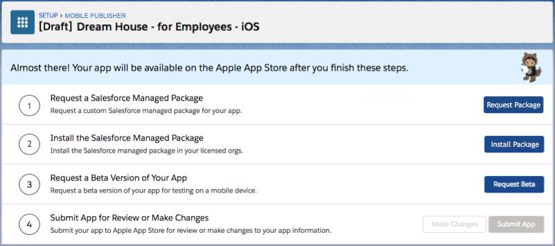 La version brouillon de l’application iOS, qui indique le statut de l’application.